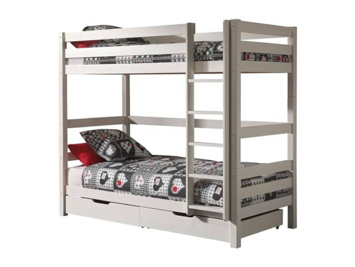 möbelando Etagenbett >Pino< in Kiefer massiv Weiss lackiert - 210x182x105 (BxHxT)