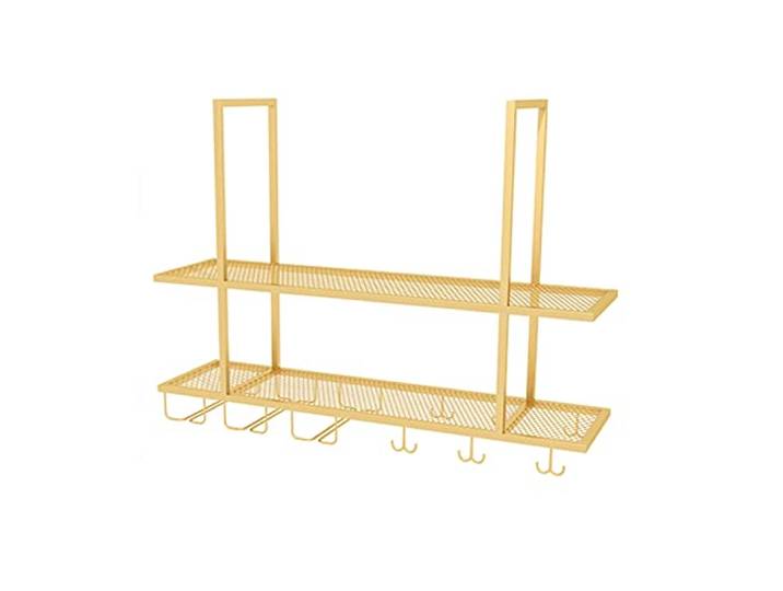 WGBING 2-stufiger, an der Wand montierter Glashalter-Regal aus Metall