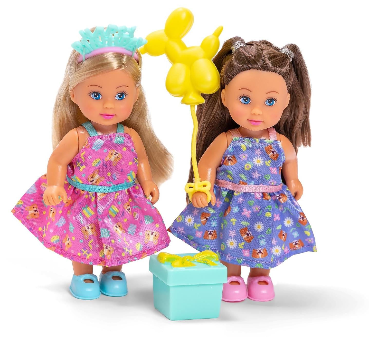 Simba Evi Love Verjaardagsfeest – Twee Evi-poppen in feestkleding met hoofdband