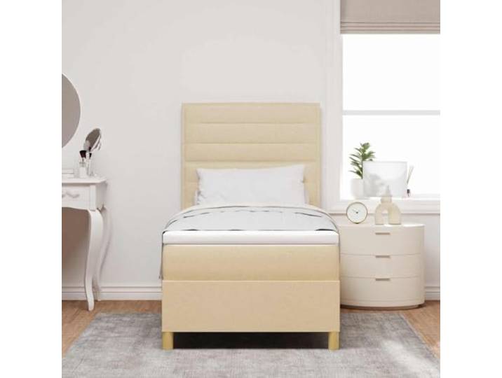 KTHLBRH Boxspringbett mit Matratze creme 100 x 200 cm Verstellbares Kopfteil, ergonomisches Design, robuster Stoff, moderner Stil für Schlafzimmer