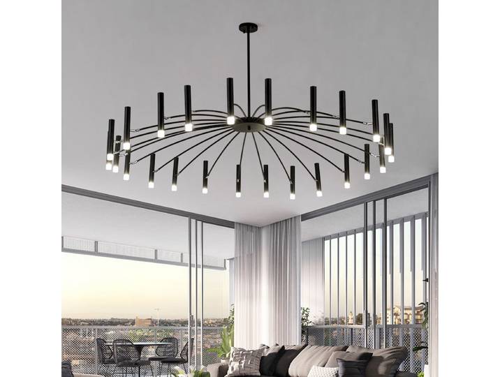 Grand lustre vintage industriel pour loft, éclairage intérieur, poteau nordique moderne, salon, foyer, hôtel, noir