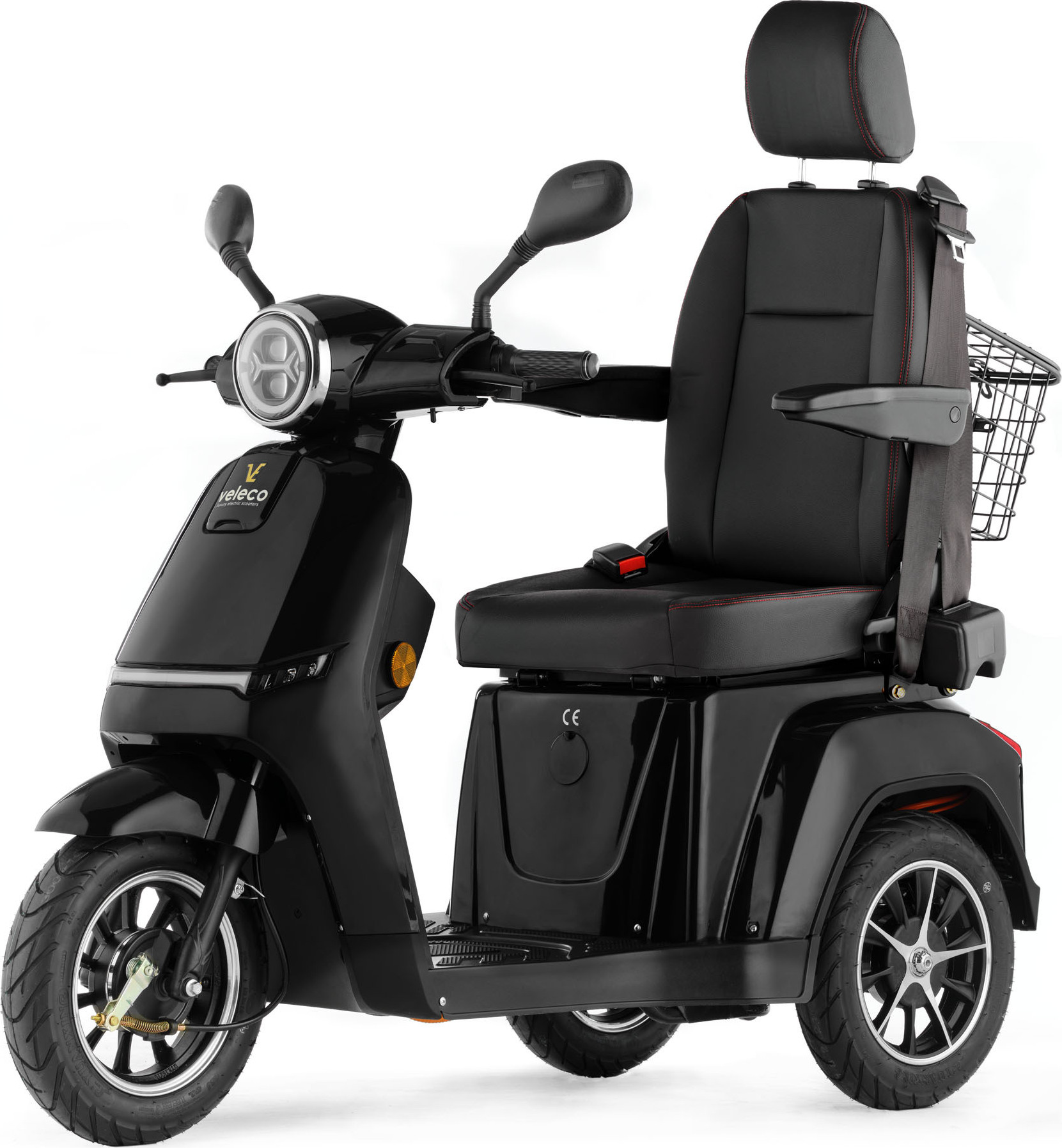 Veleco Turris - mit verstellbarem Kapitänssitz, intuitiv zu bedienender Mobilitätsscooter, komplett montierte Behindertenhilfe (Schwarz)