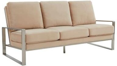 LeisureMod Jefferson Modern Velvet 3 Seater Sofa Couch with Silver Metal Frame with Removable Cushion for Living Room & Office