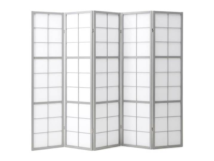 Homestyle4u Paravent Raumteiler Innen 5-teilig Grau Holz Sichtschutz Shoji Trennwand für Wohnzimmer, Schlafzimmer, Büro Hochwertig, Faltbar & Stabil