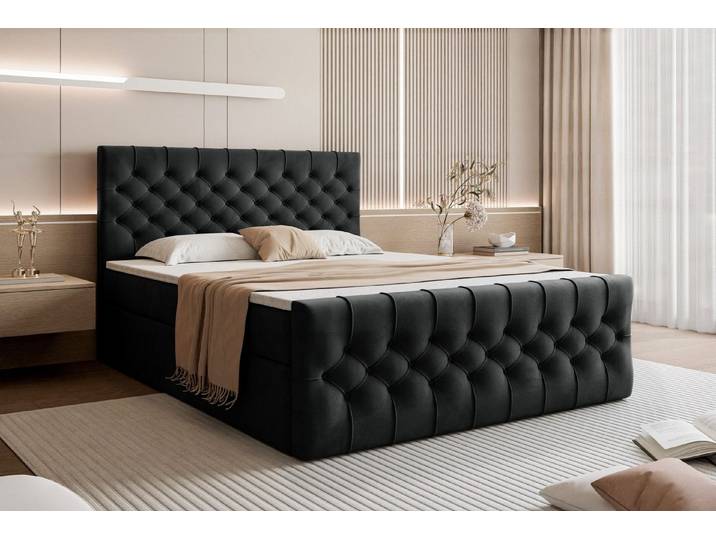 Goldstoff Boxspringbett TAURIEL mit Federkernmatratze & Topper, zwei Bettkästen (von 120 bis 200x200 cm), modernes Doppelbett aus Velvet Stoff mit edlem Kopfteil
