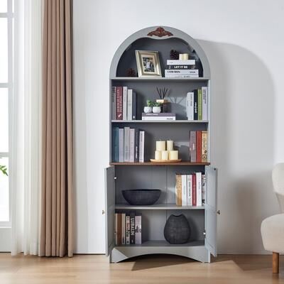 Arched Storage Cabinet with Decorative Applique, MDF Anti-Scratch Surface Sideboard, Adjustable Shelves & Hinges