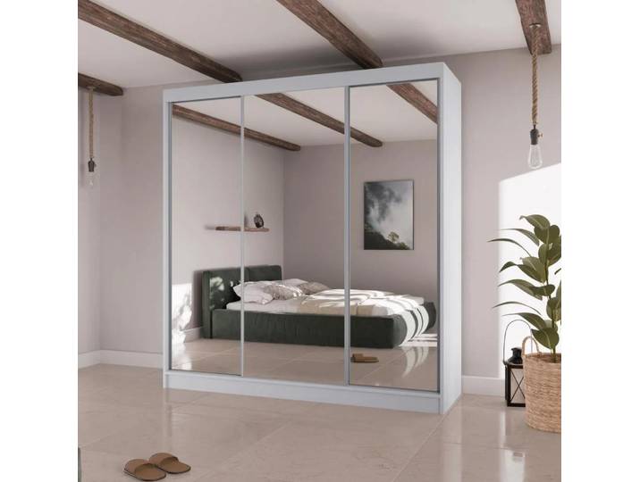 Schiebetürenschrank HOMA II 200 cm - Schwebetürenschrank mit Spiegel und Schubladen, Schrank in Weiß