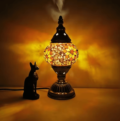 Inspire Curations Turkish Mosaic Stained Glass Table Lamp Retro Decorative Bedside Light yellow power Switch Button