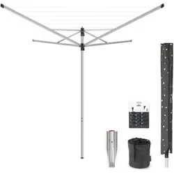 Brabantia Lift-O-Matic Droogmolen - met Metalen Grondanker, Beschermhoes, Wasknijpertasje en Wasknijpers - 40, Wäscheständer, Grau