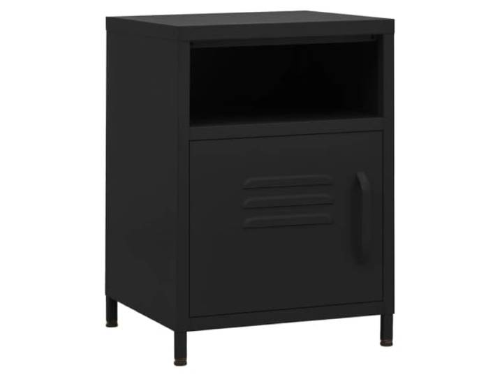 Heofavd Nachttisch Schwarz 35x35x51 cm Stahl Beistelltisch mit Tür