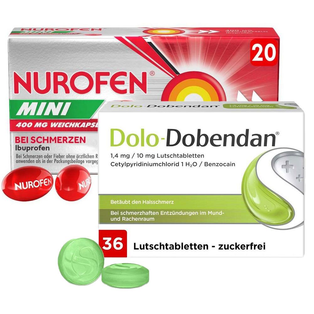 Nurofen Mini Ibuprofen 400 mg Weichkapseln + Dolo-Dobendan Halstabletten 1 St Set