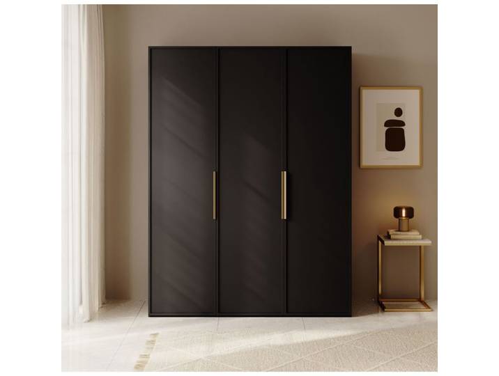 Armoire 3 portes avec longue tringle et 7 étagères - FRAME - 150 cm - noir