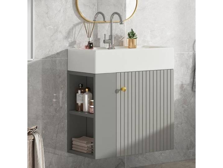 Meuble sous-lavabo - DREAMMESPACE - 55 cm - Gris clair - Design contemporain - À suspendre