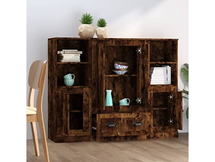 KTHLBRH Sideboards 3 Stück Eiche Rauchholz mehrschichtig 132 x 35,5 x 103,5 cm, großer Raum, minimalistisches Design, Montage erforderlich