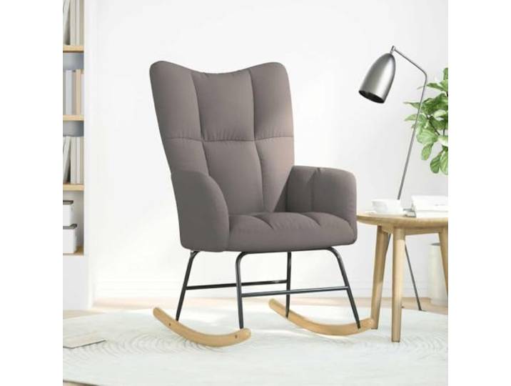 YUTAASU Schaukelstuhl Taupe Stoff Holz Metall Polyestergewebe, Dick Polsterung, Armlehnen, Sanfte Schaukelbewegung, Esszimmer Wohnzimmer