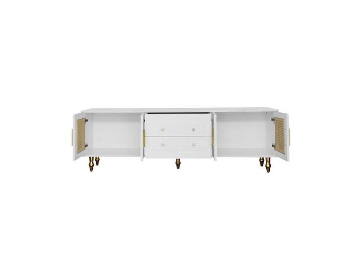 MC Star TV-Ständer Lowboard, TV-Möbel im Retro-Stil: goldene Griffe, viel Stauraum, (Mit Rattantür und Metallbeinen)
