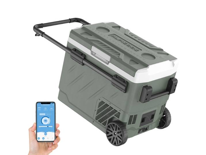 Alpicool Réfrigérateur de voiture 49 L avec contrôle via application, réfrigérateur-congélateur électrique à double compartiment, portable 12 V/24 V, 100-240 V, -20 à 20 °C, pour camping et voyage en voiture [Classe énergétique C] EGZW51