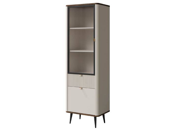 Beautysofa Vitrine MIA 2-türig mit 1 Schublade (hohe Metallfüße, Aluminiumrahmen der Glastür) Soft-Close-Funktion
