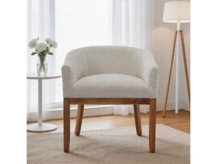 Chaise unique - Zephmum - baril accoudoirs lin bois naturel beige