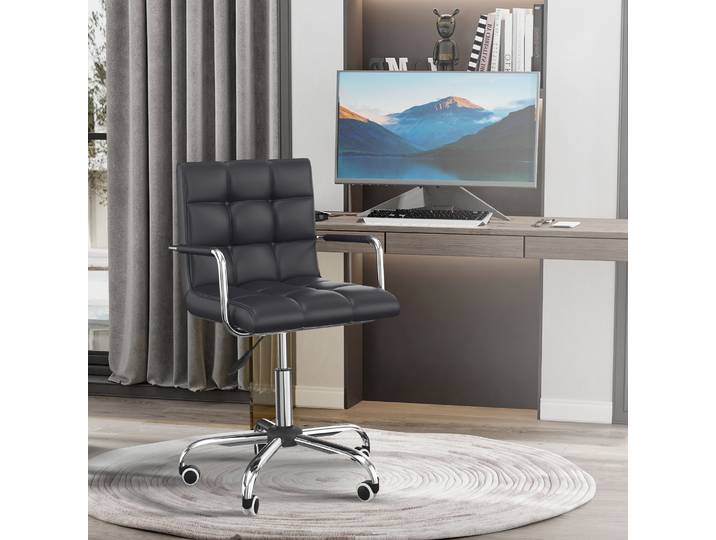 HOMCOM Chaises Bureau Synthétique Noir Capitonné Pivot 2Pcs