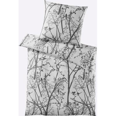 Bettwäsche HEINE HOME Gr. 5, weiß, anthrazit, bedruckt, B/L: 135cm x 200cm, Mako-Satin, B/L: 40cm x 80cm, 2, Mako-Satin, 100% Baumwolle, Bettwäsche, Bettwäsche