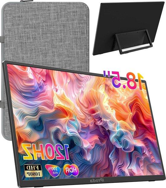 Tragbarer Monitor - Zusätzlicher Bildschirm - Für Gaming und Arbeit - 120 Hz FHD Display - 185 Zoll - Schwarz