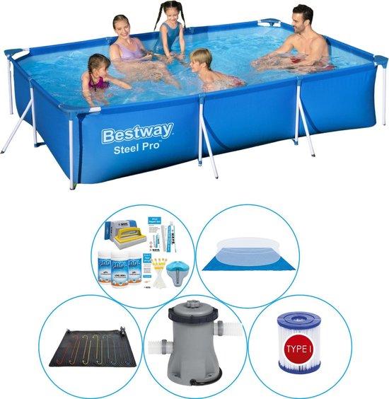 Schwimmbecken-Set - 6-teilig - Stahl-Rechteck 300x201x66 cm