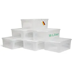 6x Aufbewahrungsboxen mit Deckel 16L transparente Boxen stapelbare Nestbar Storage boxes mit Clipverschluss Kunststoff BPA-frei 41x34x17 cm
