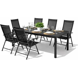 Mojawo, Gartenlounge, Gartengarnitur Sitzgarnitur 7-teilig 150x90cm Alu Anthrazit / Schwarz