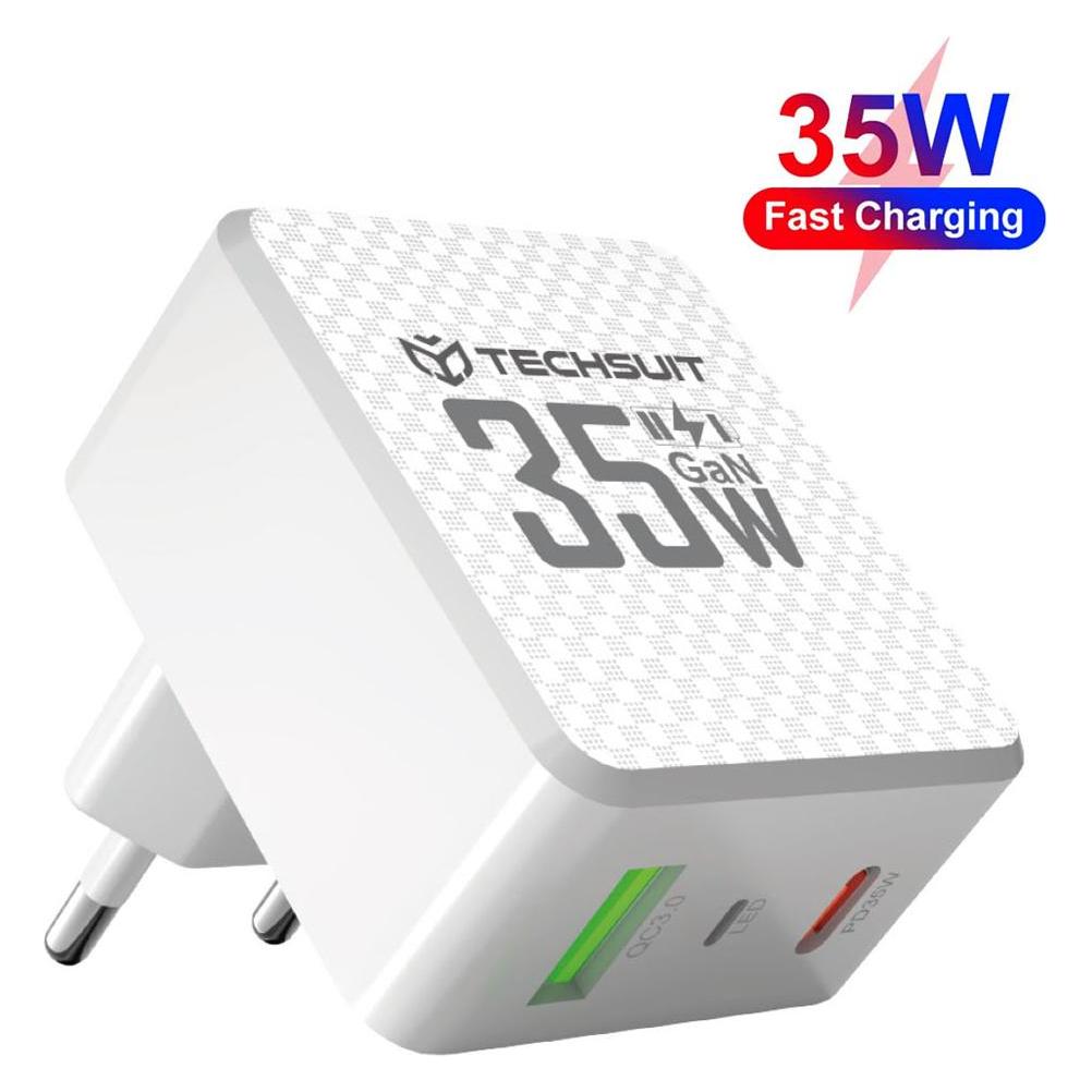 Techsuit - Premium Wall Charger Tiny Series (CHPD173) - GaN, USB, Type-C, Fast Charge, PD35W - White (35 W) (56364966)