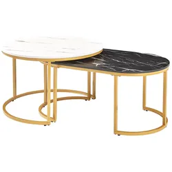 Helloshop26 - Set aus 2 ineinander schiebbaren Couchtischen in schwarzer Marmoroptik