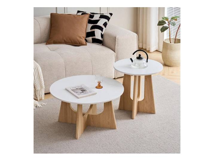 LuxusKollektion Beistelltisch Couchtisch Set Rund Weiß (2-St)