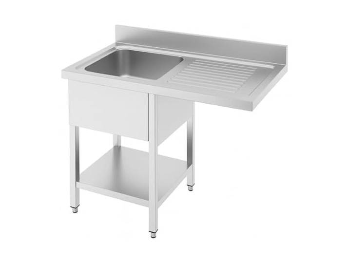 Profi-Tauchrohr aus Edelstahl mit Spülmaschinen-Durchlauf – Becken links – 1200 × 700 mm – Abtropfgestell mit Rillen – Edelstahl AISI 201