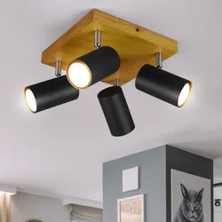 Decken Leuchte Holz Strahler schwarz-matt schwenkbar Wohn Ess Schlaf Zimmer Beleuchtung Spot Lampe braun