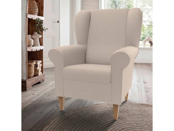 Livetastic Ohrensessel Asino, Beige, Holz, Buche, Uni, 80x102x86 cm, Stoffauswahl, Wohnzimmer, Sessel, Ohrensessel