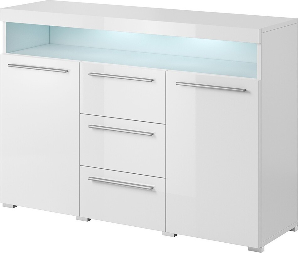 BOMBAY Buffet voor woonkamer in hoogglans wit, Breedte: 130 cm