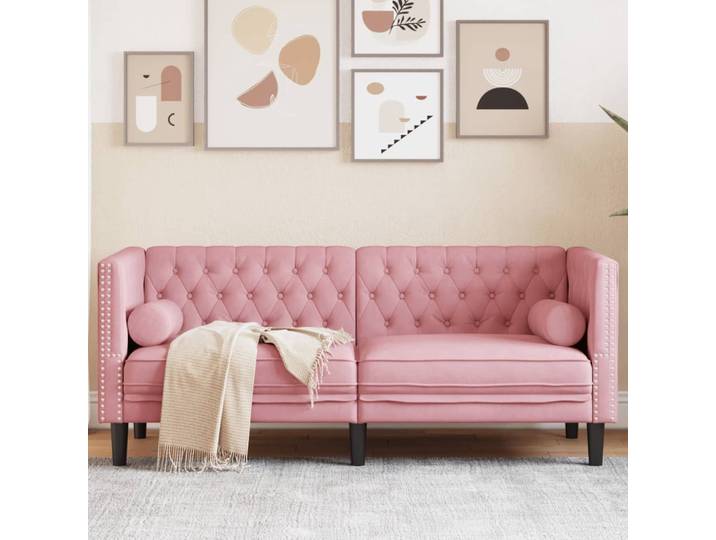 vidaXL Chesterfield-Sofa mit Nackenrollen 2-Sitzer Rosa Samt