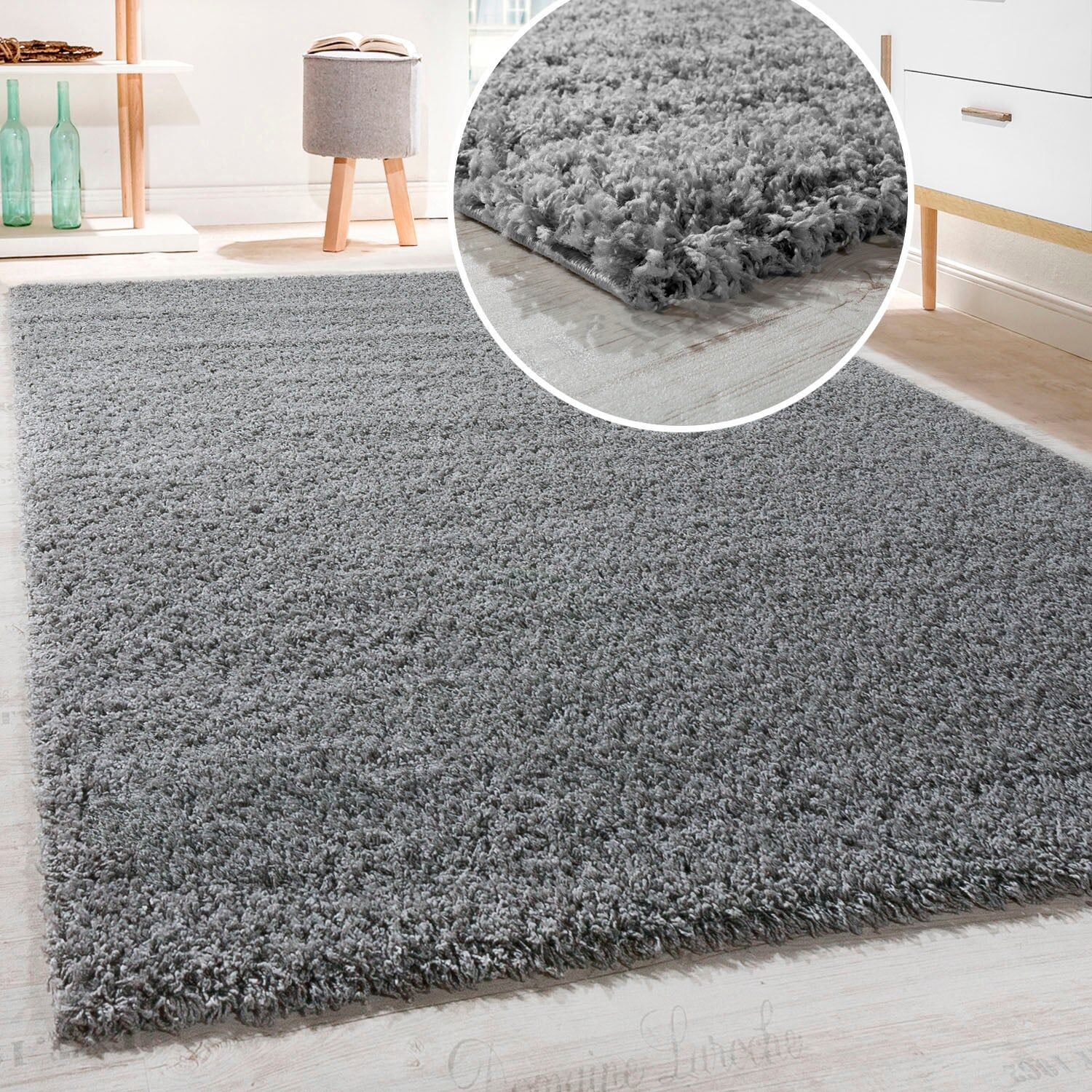 Paco Home "Sky 250" rechteckig 34 mm Höhe gewebt, Uni-Farben, intensive Farbbrillanz, auch als Läufer erhältlich grau B : 60cm 1 Stk., 34mm, L: 100cm
