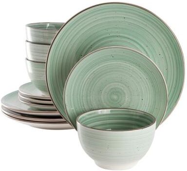 Gibson Home 12 Piece Everyday Use Stoneware Dinnerware Set in Mint
