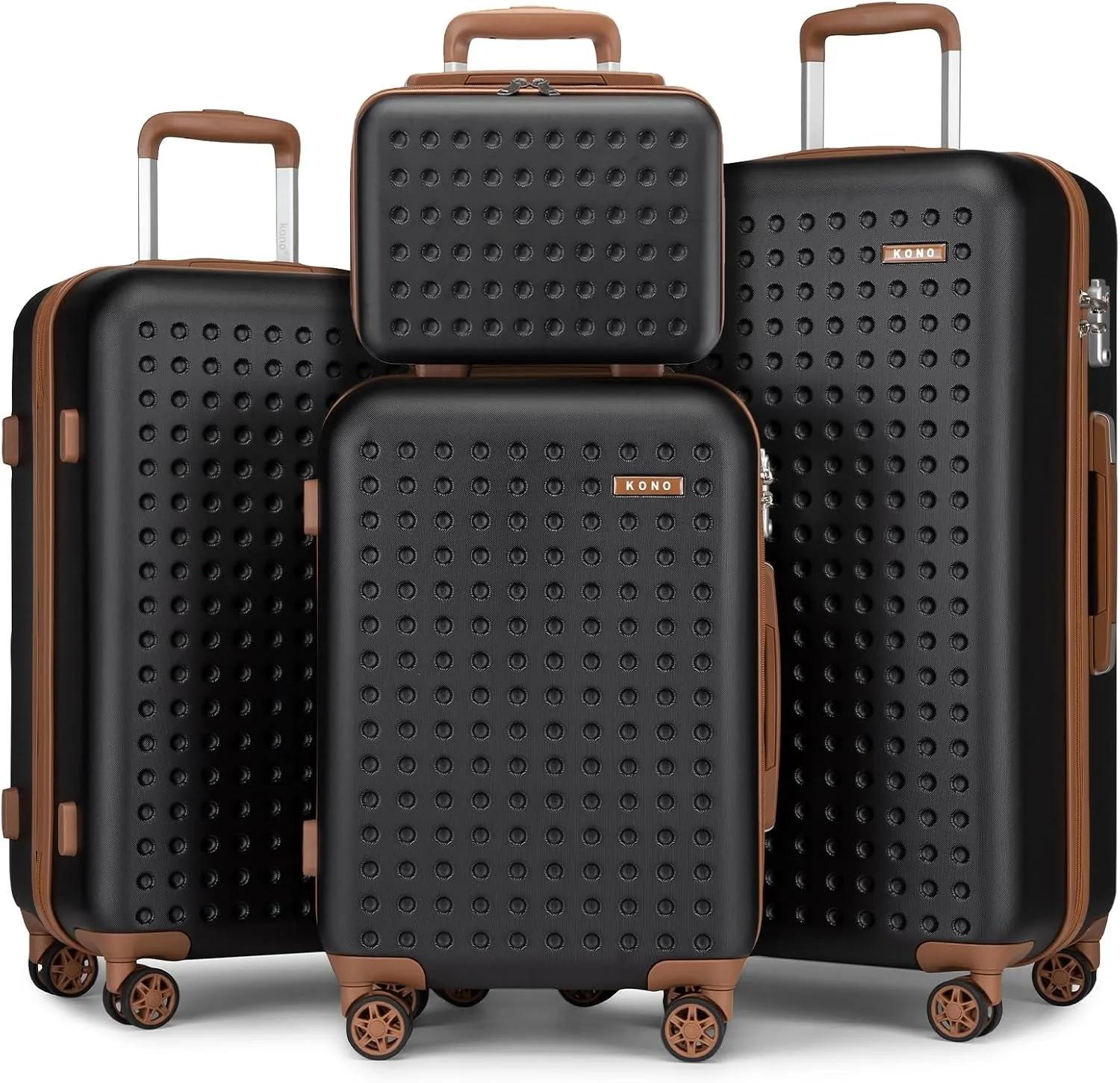 4-teiliges Kofferset - Polyester - TSA-Zahlenschloss - 4 geräuscharme 360°-Rollen - Schwarz