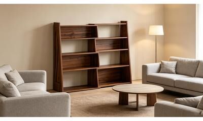 Kodotan sofa Foldable Bookshelf, Convertible Modular Walnut Bookcase, Stable Trapezoidal Thickened Side Frame Open Book Shelf