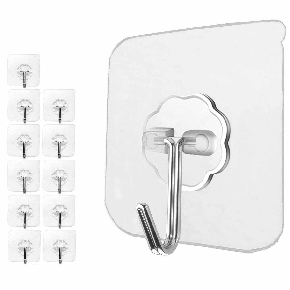Dailygoods Wandhaken 12 Stuks - Zelfklevende Transparante Haken van Roestvrij Staal voor Badkamer en Keuken