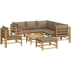 Helloshop26 - Gartenmöbelset Outdoor-Möbel 8-teilig mit taupefarbenen Bambuskissen 02_0017767