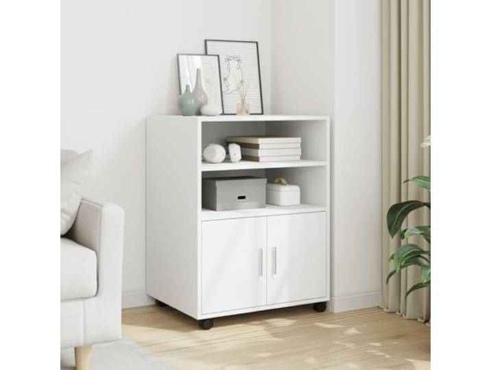 WXGTBKPR Rollschrank, Kommode mit Rollen, Holzwerkstoff, 60x48x81 cm, Weiß Mobiler Stauraum, 2 feststellbare Rollen, Vielseitig einsetzbar, Pflegeleicht