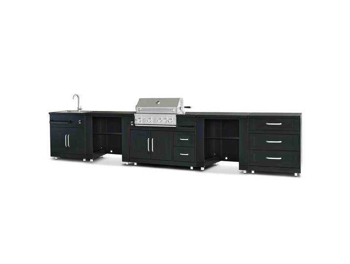 Outdoor-Küche aus Metall mit Outdoor-Spüle, Grill und Stauraum – 5 Module