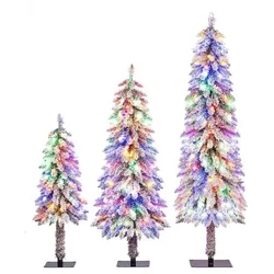 COSTWAY Künstlicher Weihnachtsbaum, 3er-Set, Weihnachtsbaum mit Beleuchtung und Schnee, 90/120/150 cm Weihnachtsbaum