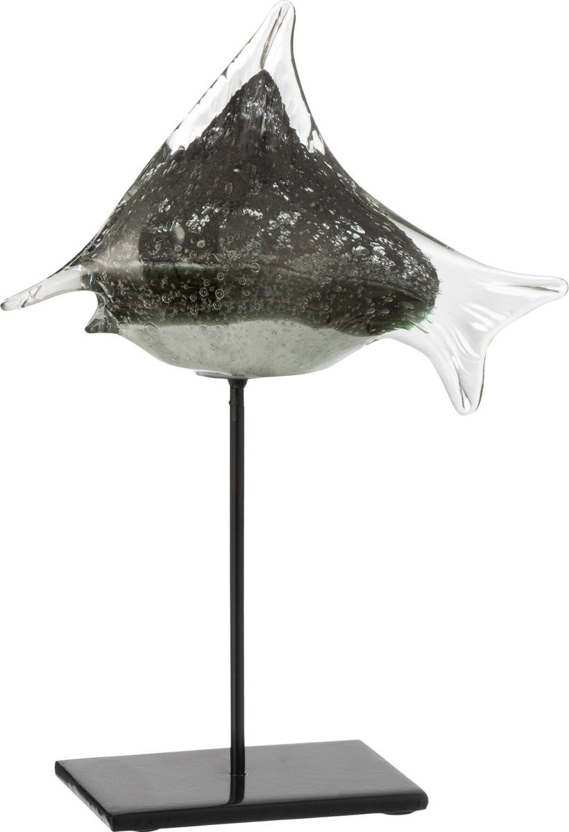 J-Line Decoratie Vis Op Voet - Glas en IJzer - Grijs/Zwart - Small