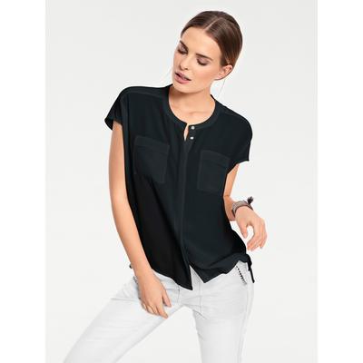 Kurzarmbluse HEINE, Damen, Gr. 42, schwarz, 100% Polyester, unifarben, Rundhals, Blusen