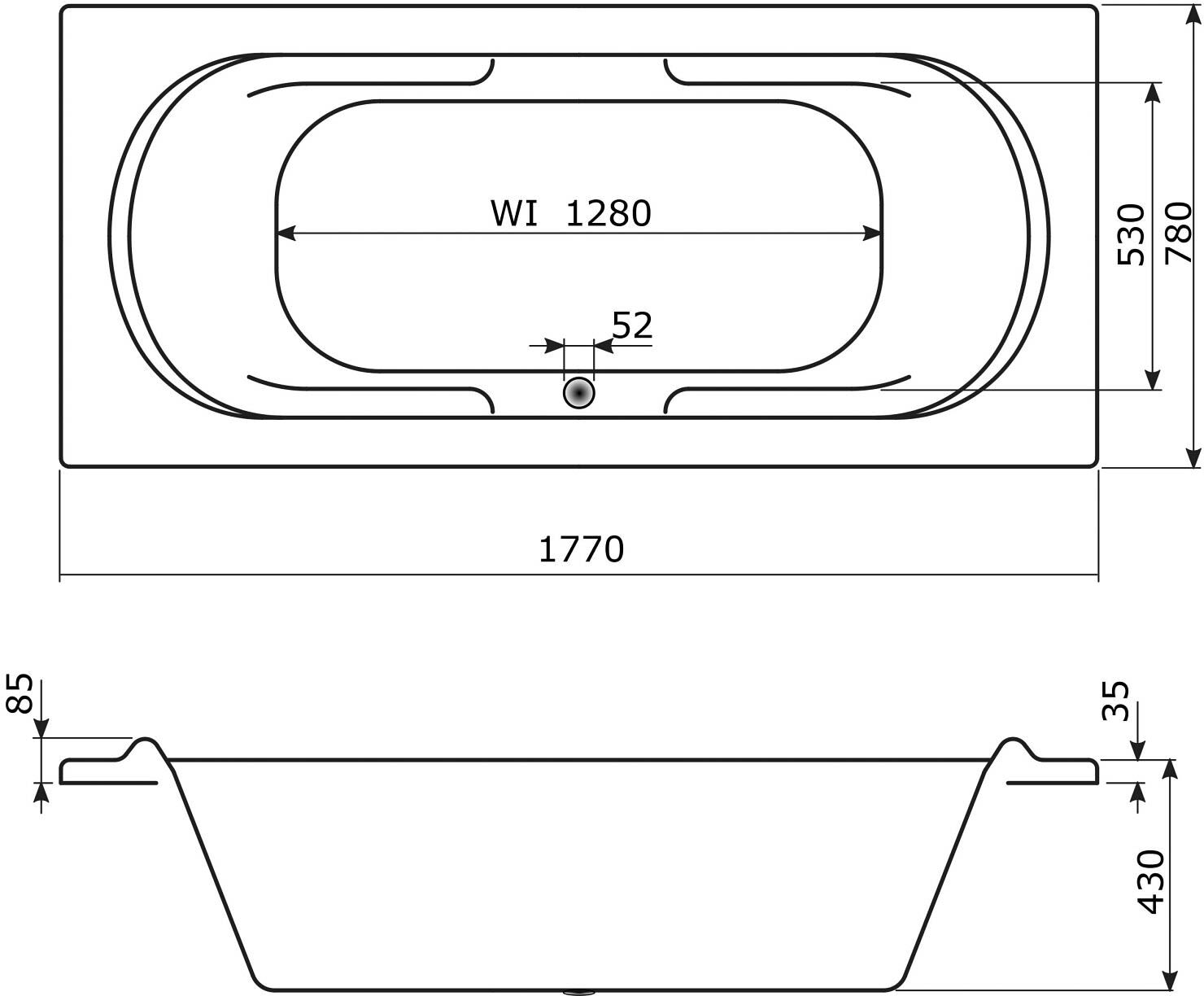 Caribia Komfort Premium Whirlpool 177 x 78 cm mit Schürze