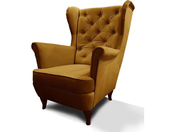 Beautysofa Chesterfield-Sessel Falco gelb mit Holzbeinen, Currygelb, 82x102x92 cm, Wohnzimmer, Sessel, Ohrensessel